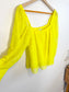 Alice & Olivia Eyelet Puff Sleeve Blouse in Neon Yellow (Size M)