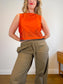 Vintage Silk Beaded Sleeveless Top in Orange (Size M)