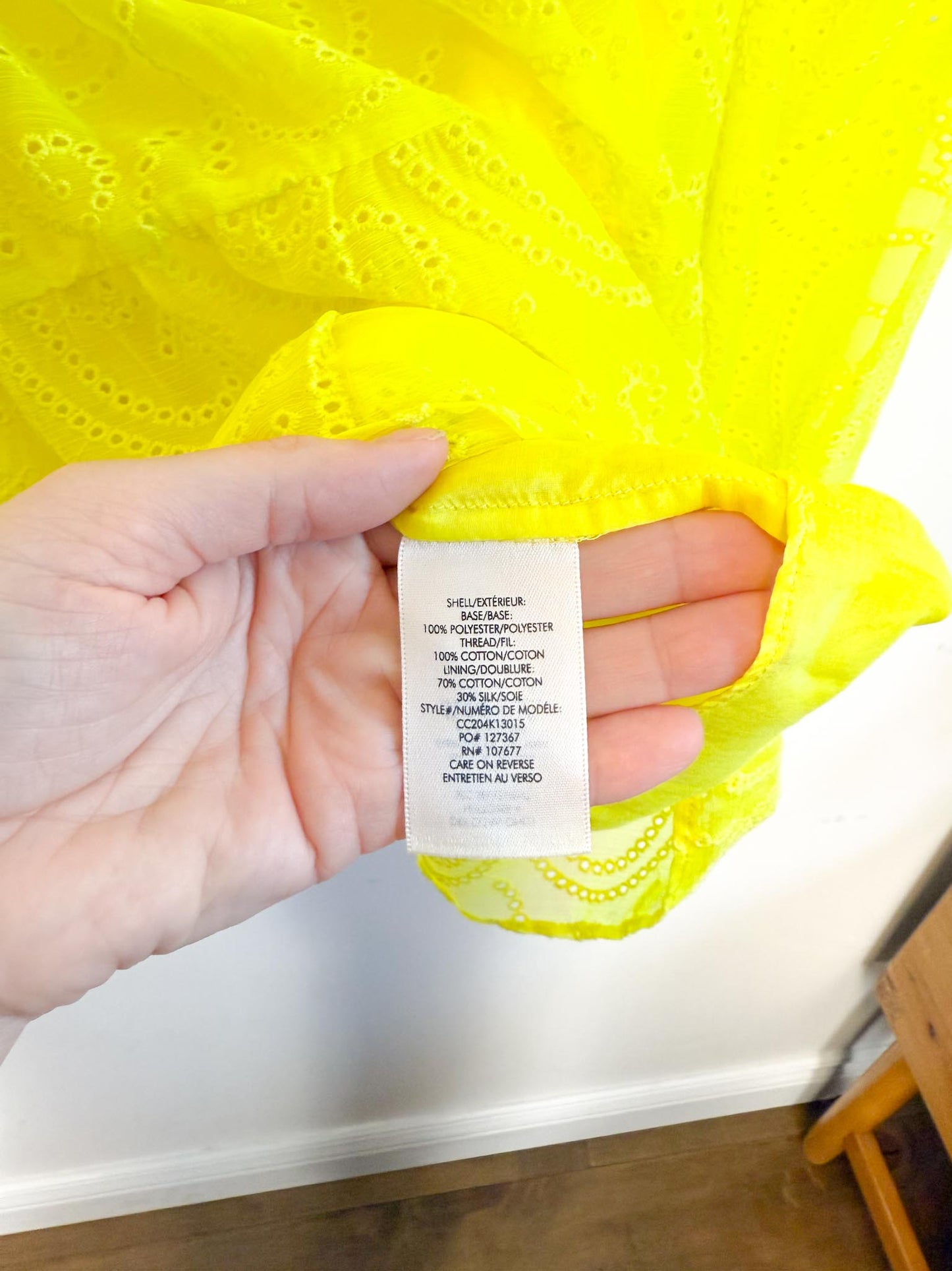 Alice & Olivia Eyelet Puff Sleeve Blouse in Neon Yellow (Size M)