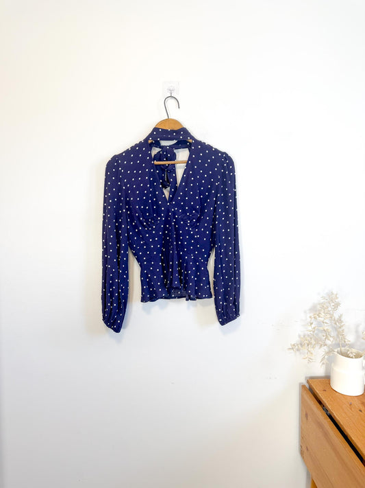 Nobody’s Child Polka Dot High Neck Blouse in Purple/White NWT(Size S)