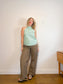 J.Crew "Tie-Neck Poplin Cotton Top in Green/White" (Size 10)