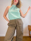 J.Crew "Tie-Neck Poplin Cotton Top in Green/White" (Size 10)