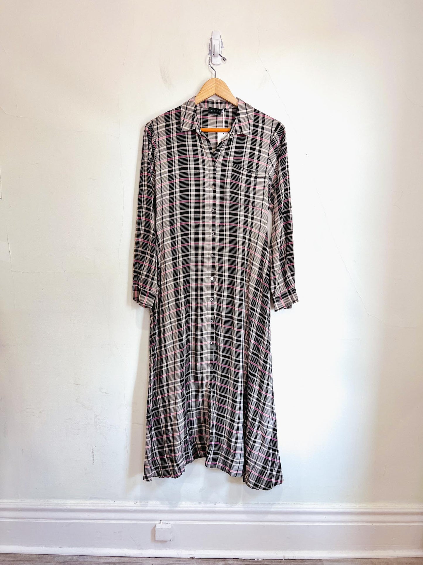 HATCH "The Alyssa Dress in Black/White/Pink Plaid" NWT (Size S/M)