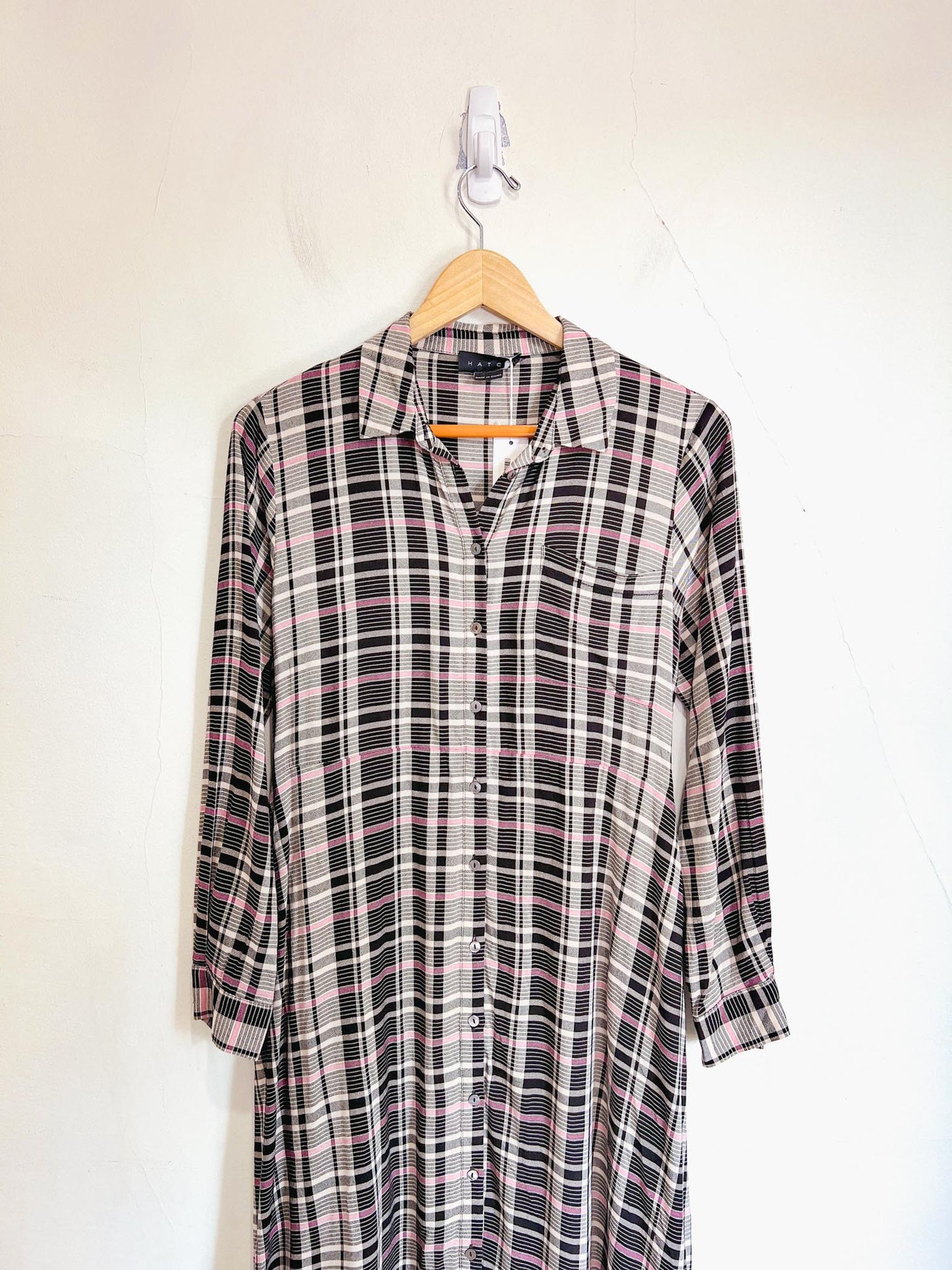 HATCH "The Alyssa Dress in Black/White/Pink Plaid" NWT (Size S/M)