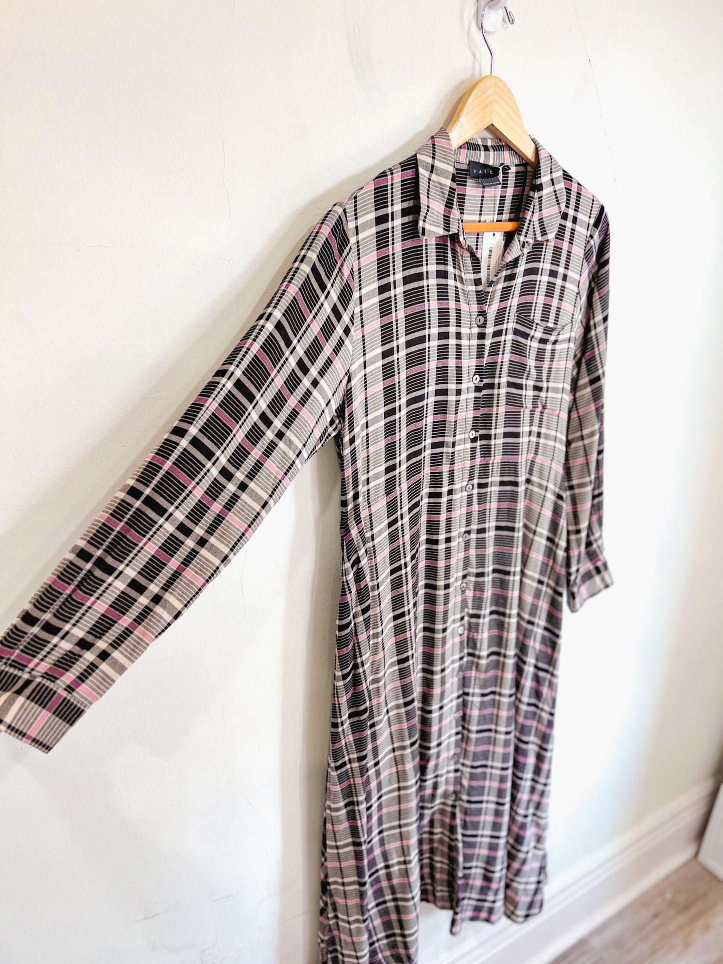 HATCH "The Alyssa Dress in Black/White/Pink Plaid" NWT (Size S/M)