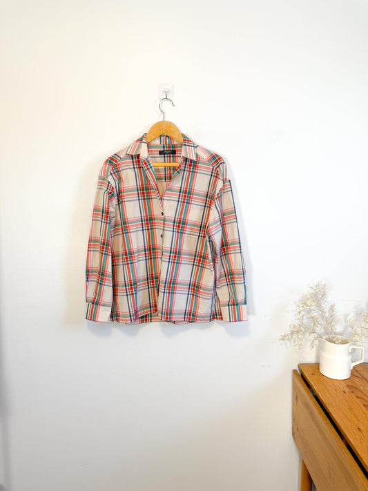 Weekend MaxMara Designer Plaid Button Down (Size L)