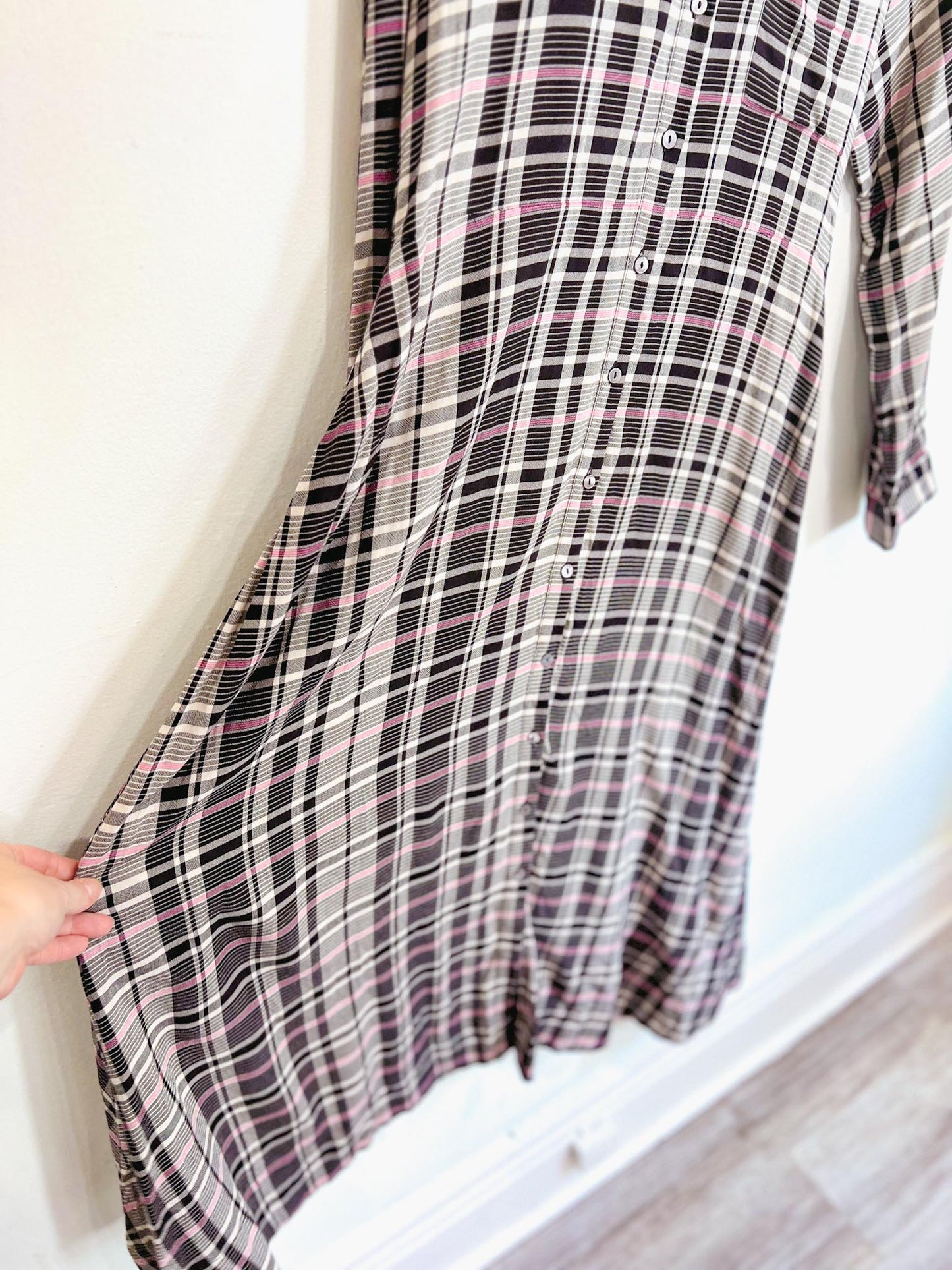 HATCH "The Alyssa Dress in Black/White/Pink Plaid" NWT (Size S/M)