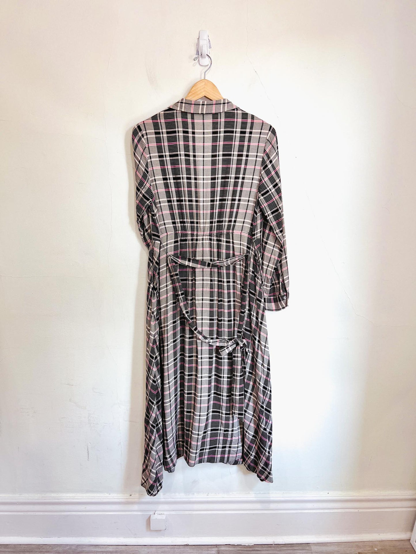 HATCH "The Alyssa Dress in Black/White/Pink Plaid" NWT (Size S/M)