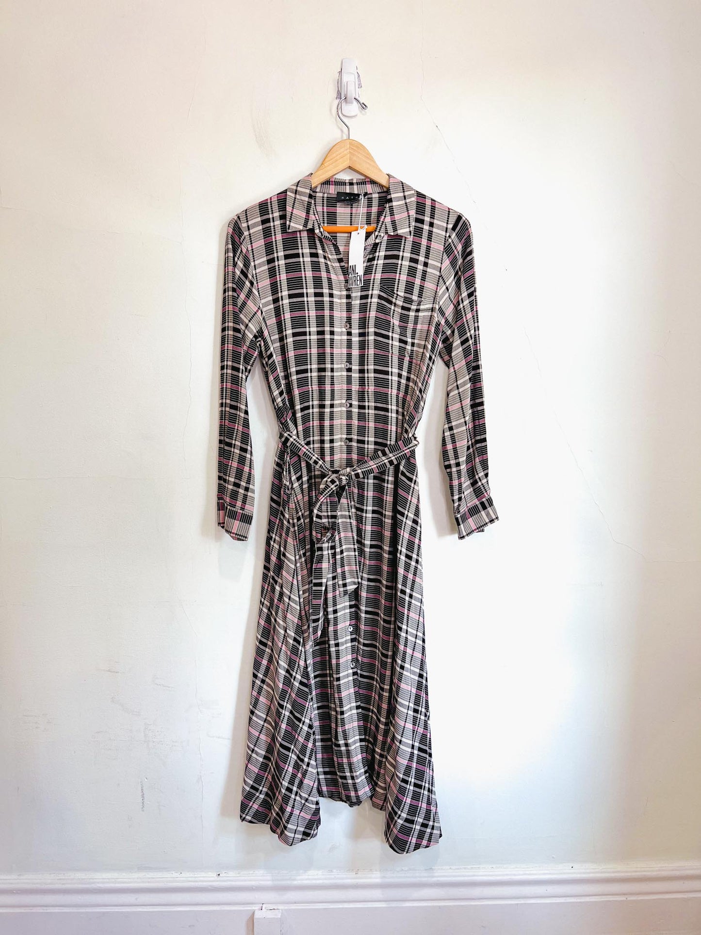 HATCH "The Alyssa Dress in Black/White/Pink Plaid" NWT (Size S/M)