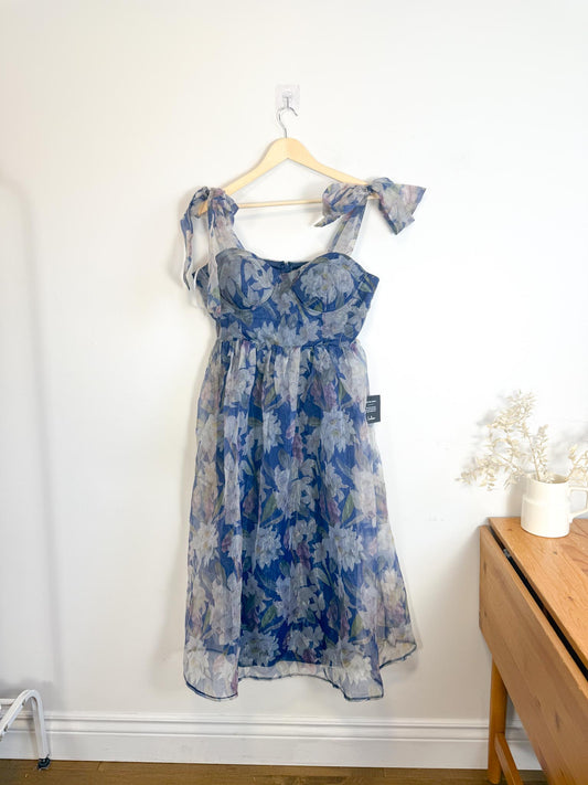 Lulus "Exceptionally Marvelous Blue Floral Organza Bustier Midi Dress" NWT (Size XL)