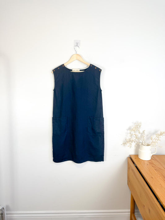 Atelier B Slow Fashion Linen Mini Dress in Navy (Size S/M)