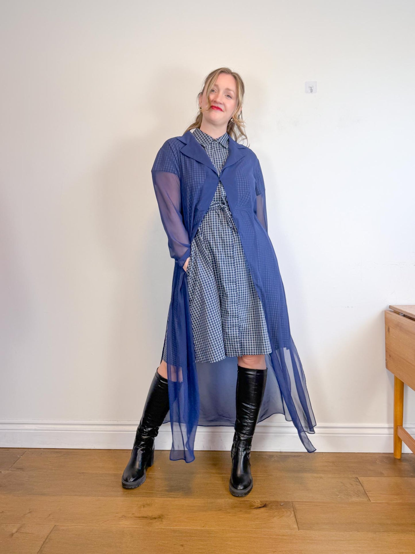 Vintage Long Sheer Blouse in Navy (Size M/L)