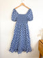 J.Crew Smocked Midi Dress with Puff Sleeves in Blue Print (Size S/M)