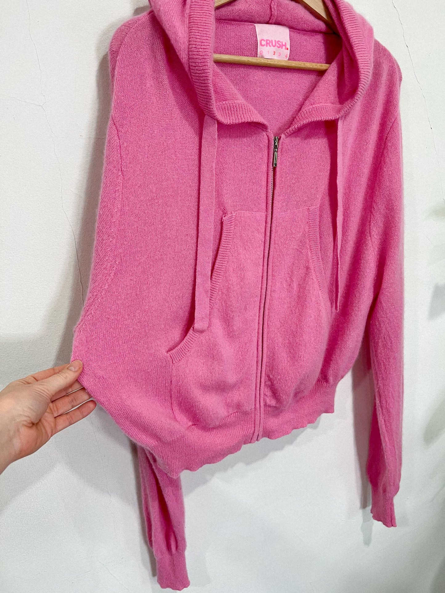 CRUSH Cashmere Zip Up Hoodie Sweater in Bubblegum Pink SOLD AS IS (Size M)