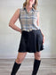 Vintage Silk Plaid Sleeveless Blouse (Size L)