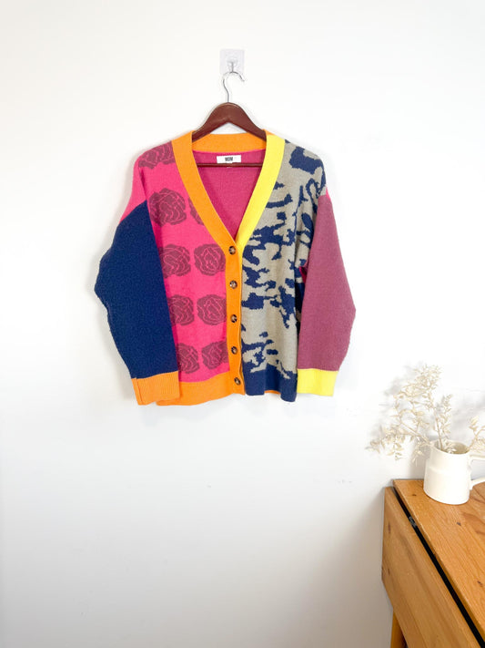 MDM Patchwork Cardigan in Hot Pink/Navy (Size S-L)