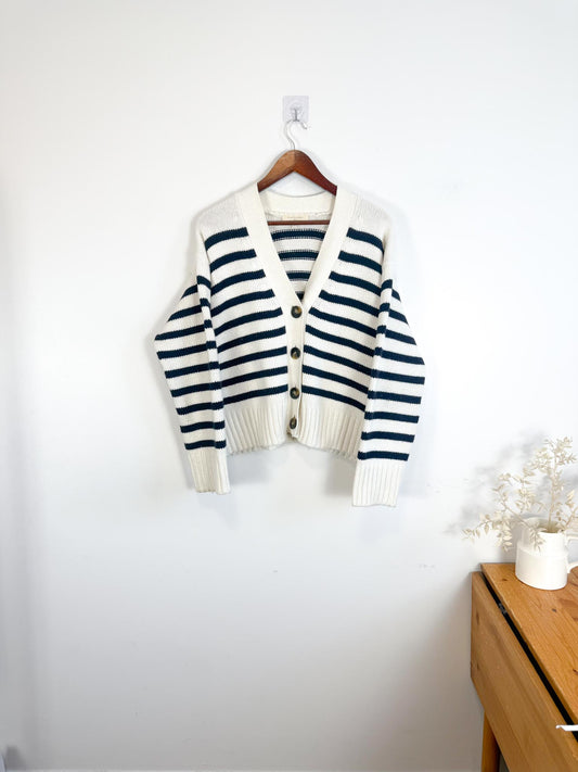 Sezane "Wilson Cardigan" in Ecru/Marine (Size S/M)