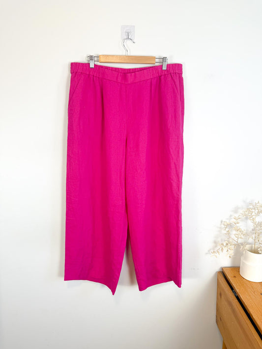 OUI Wide Leg Linen Culottes in Hot Pink (Size XL)