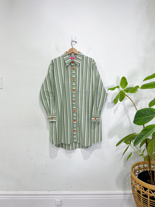 BURU Slow Fashion Striped Shirt Dress in Green (Size S-L)