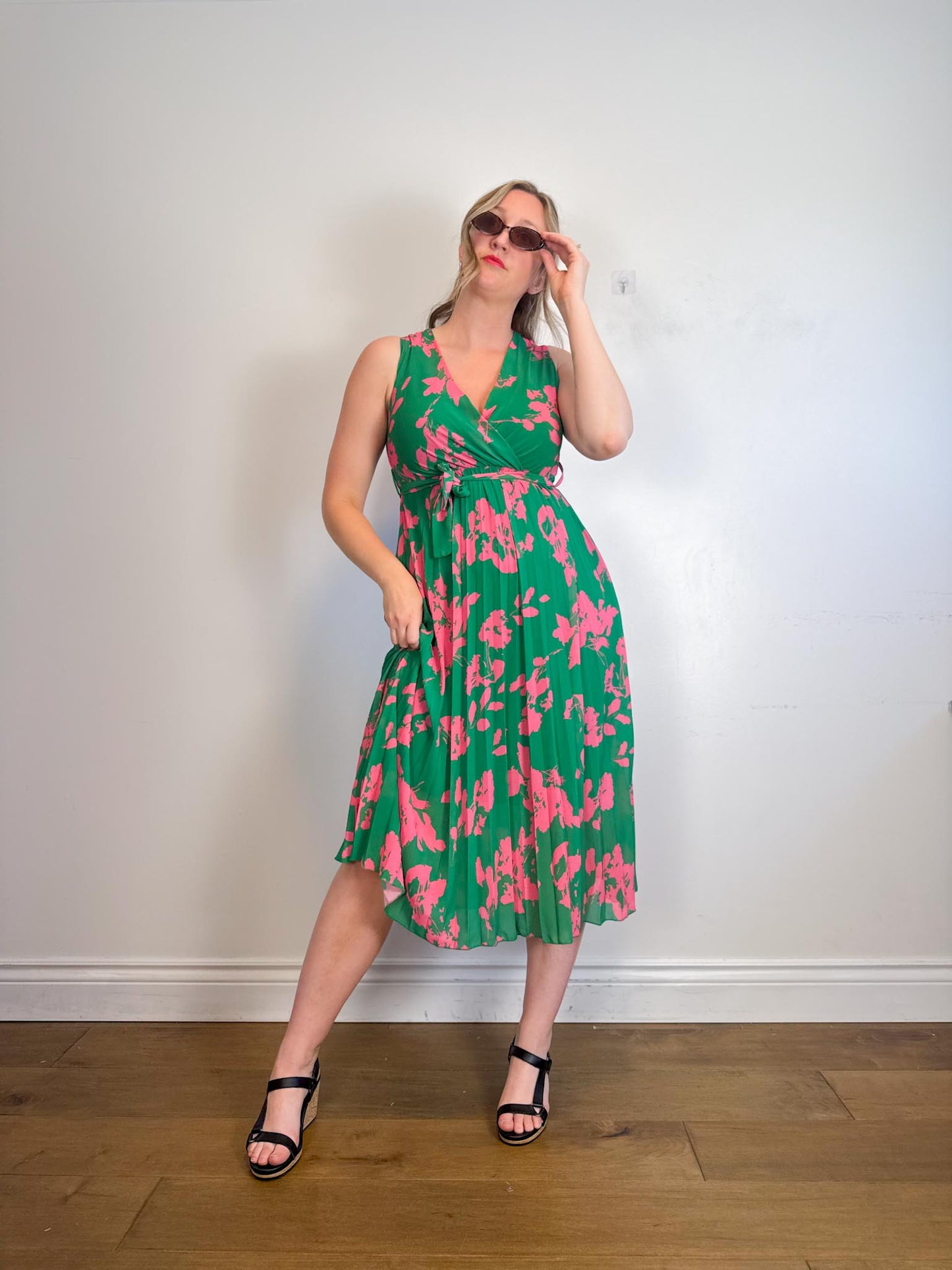 Blue Vanilla Dress in Green/Pink Floral (Size S/M)