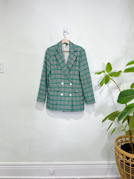 Topshop Oversized Plaid Blazer in Black/White/Green (Size M)