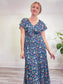 Ralph Lauren Blue Floral Maxi Dress with Flutter Sleeve (Size S)