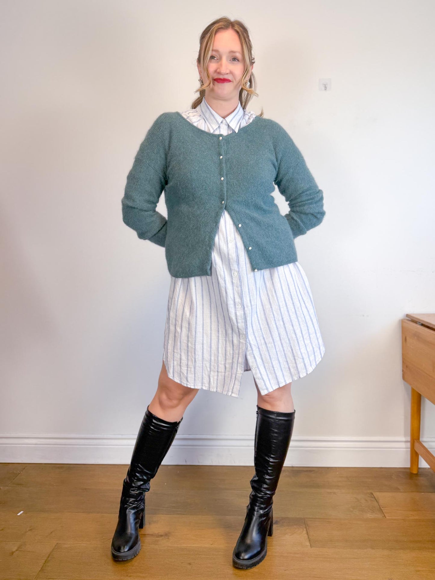 Wilfred Free "Boyfriend Linen Dress in Blue/White Stripe" NWT (Size L)