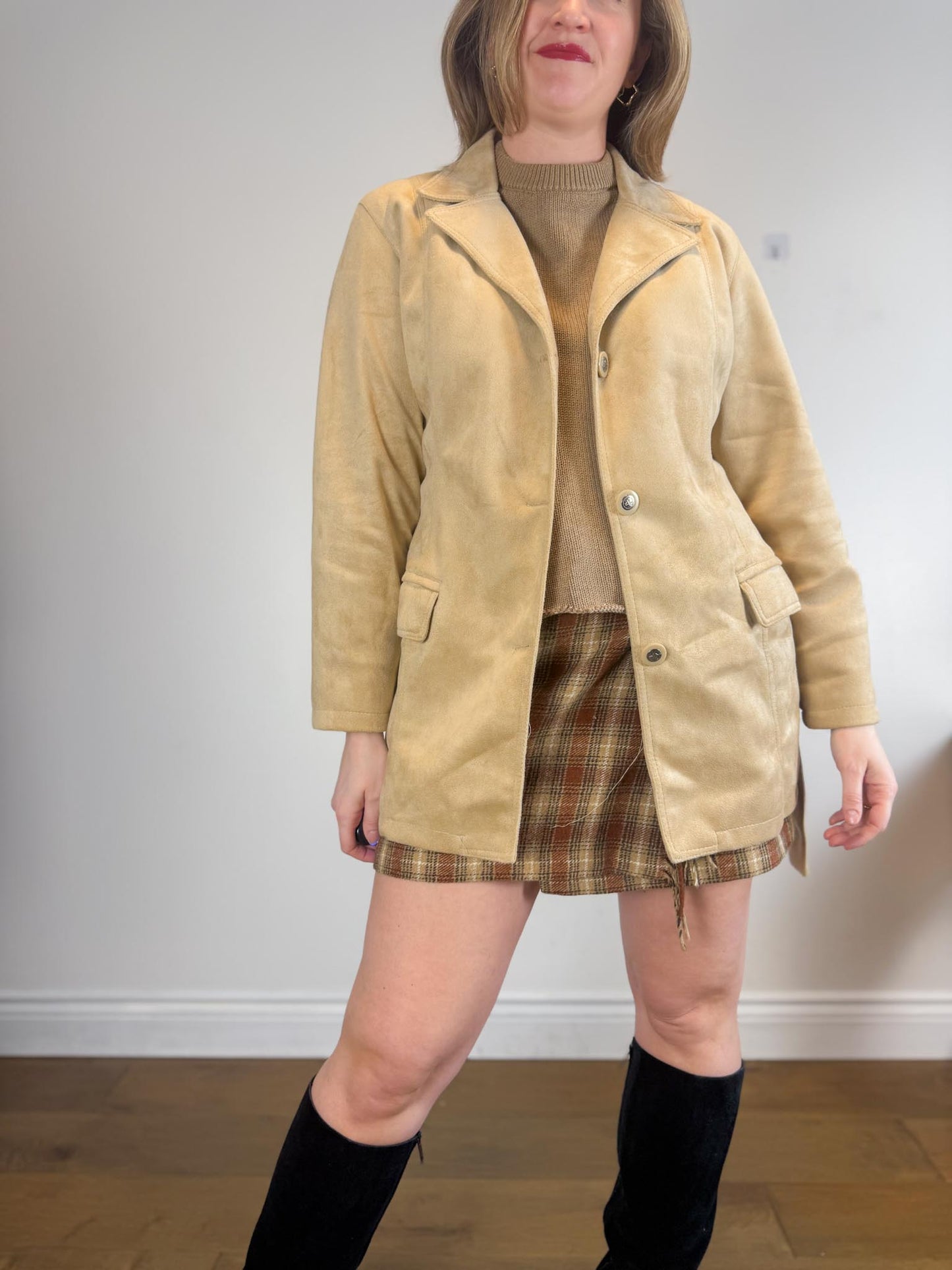 Vintage Emporio Collection by E.A. Faux Suede Wrap Jacket in Beige (Size M)