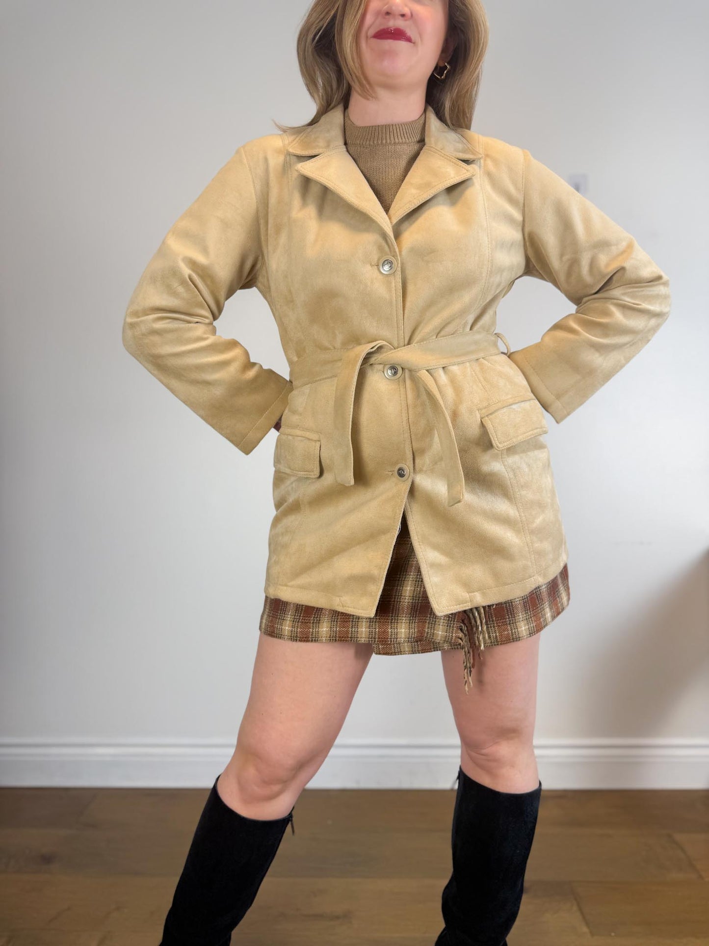 Vintage Emporio Collection by E.A. Faux Suede Wrap Jacket in Beige (Size M)