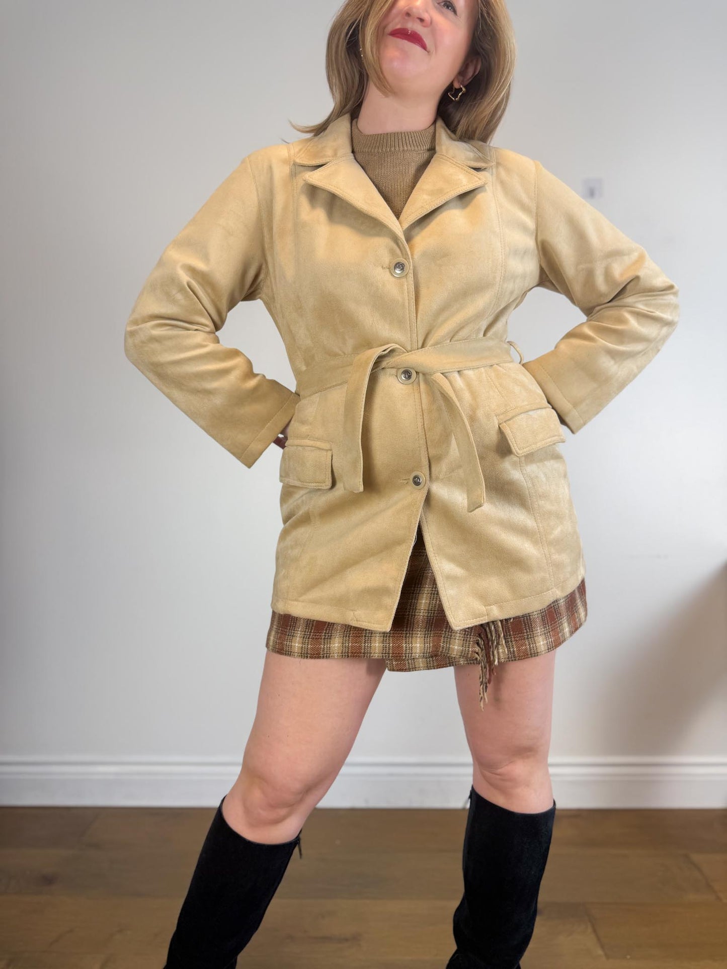 Vintage Emporio Collection by E.A. Faux Suede Wrap Jacket in Beige (Size M)