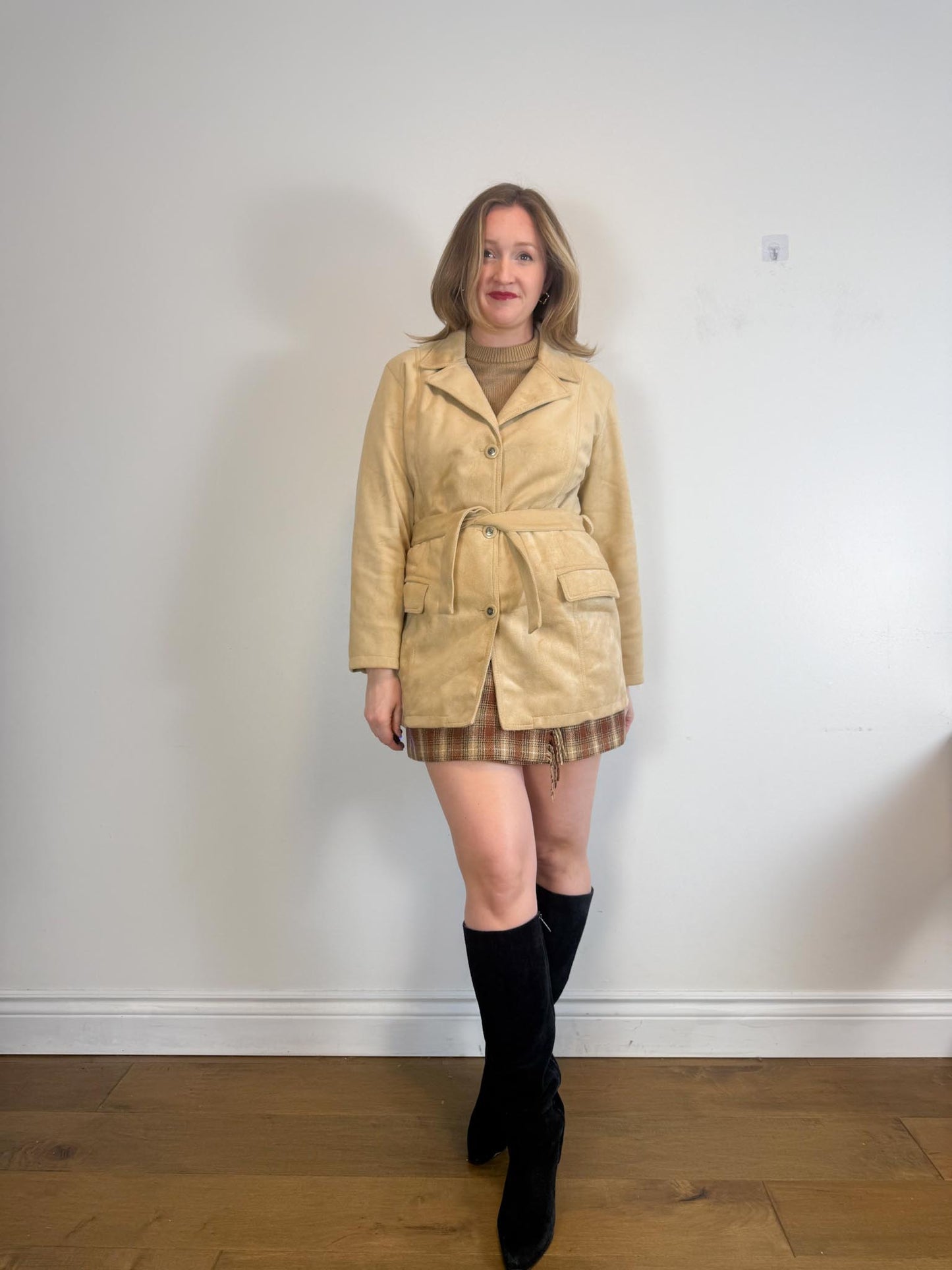 Vintage Emporio Collection by E.A. Faux Suede Wrap Jacket in Beige (Size M)
