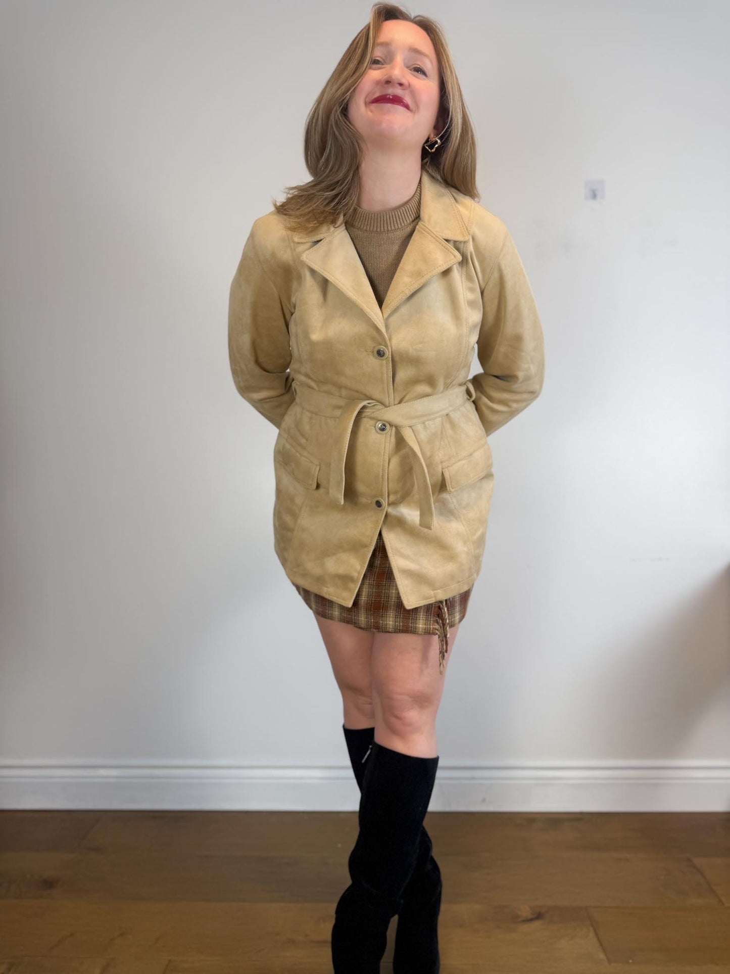 Vintage Emporio Collection by E.A. Faux Suede Wrap Jacket in Beige (Size M)