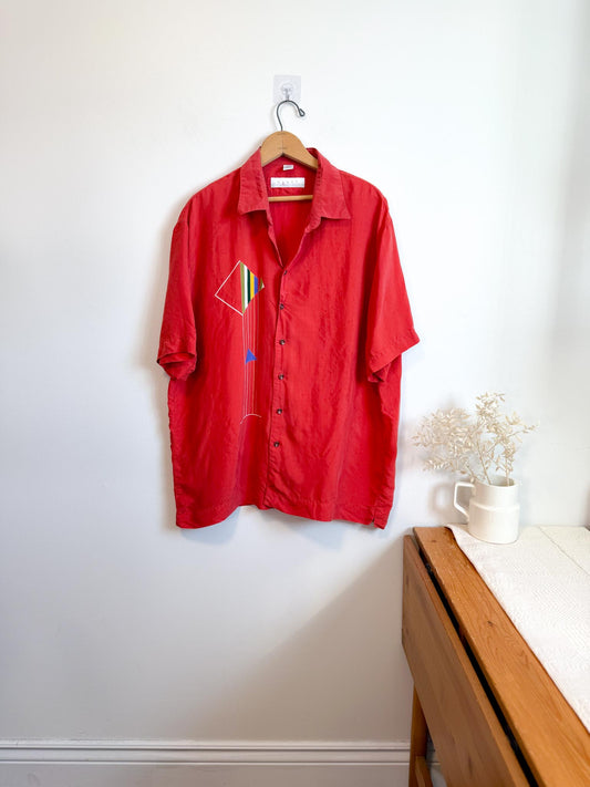 Vintage HAUPT Geometric Short Sheeve Button Down (Size XL)