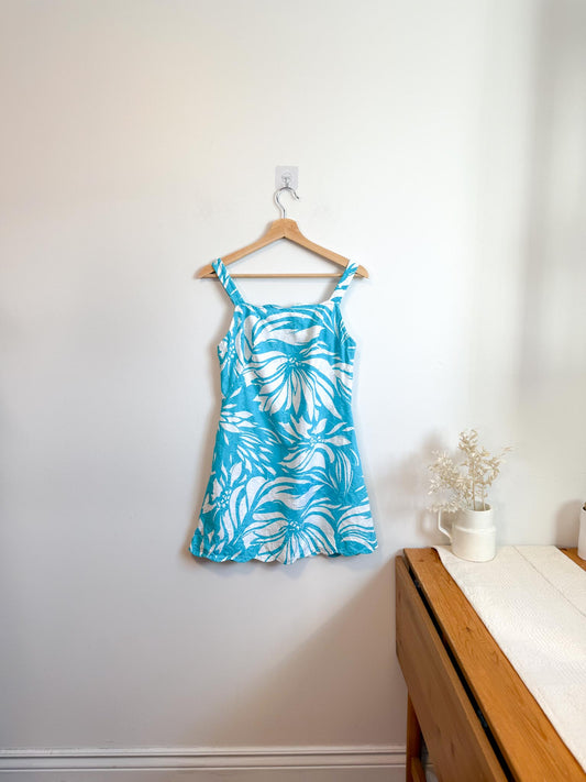 Vintage 1960s Saks Fifth Avenue Mod Mini Dress in Aqua/White Floral (Size XS/S)
