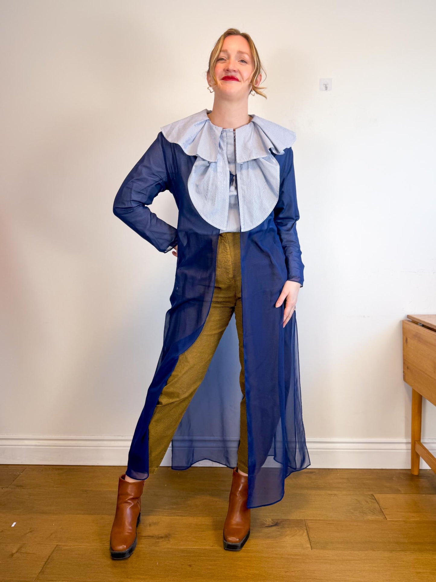 Vintage Long Sheer Blouse in Navy (Size M/L)