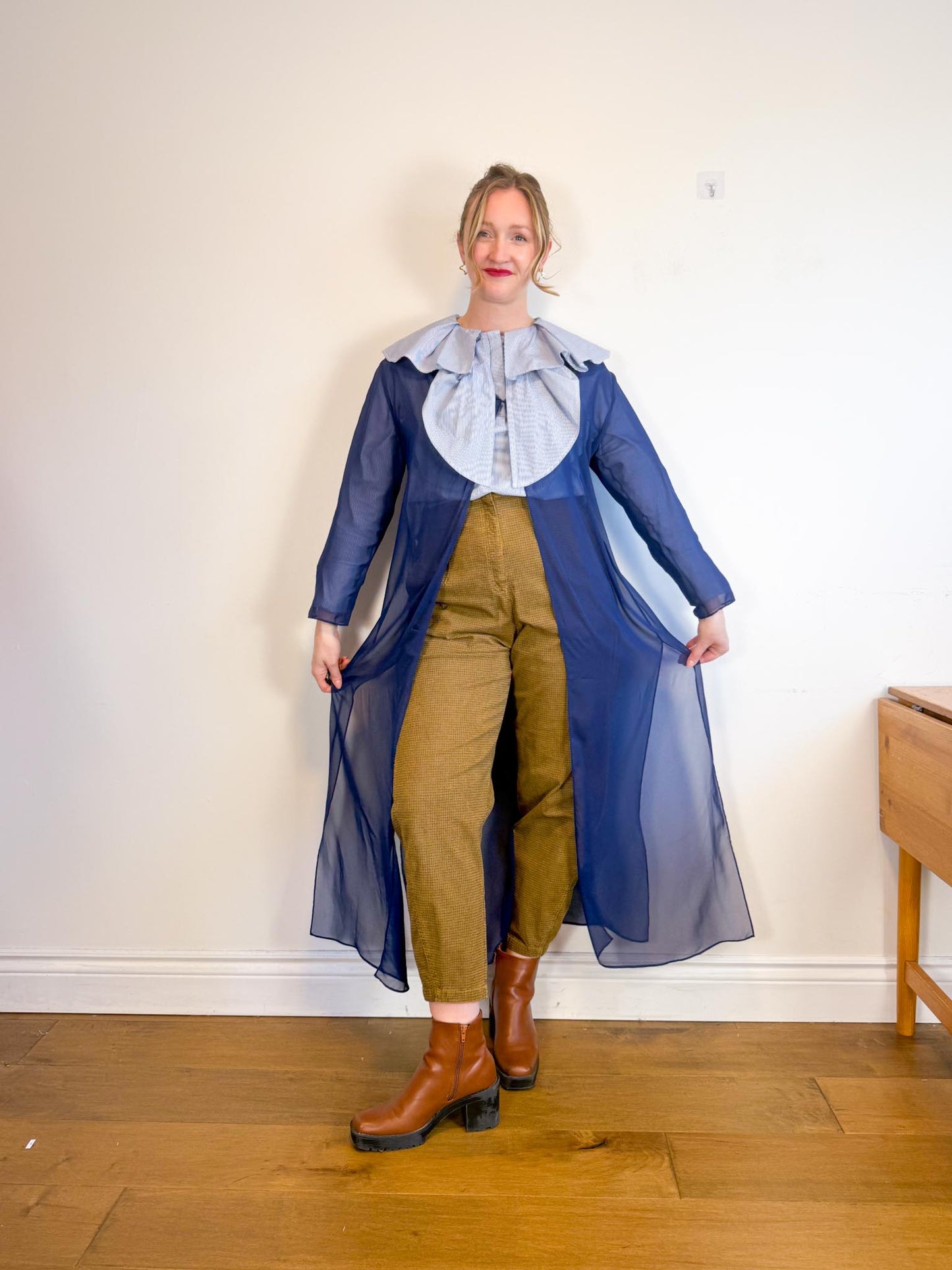 Vintage Long Sheer Blouse in Navy (Size M/L)