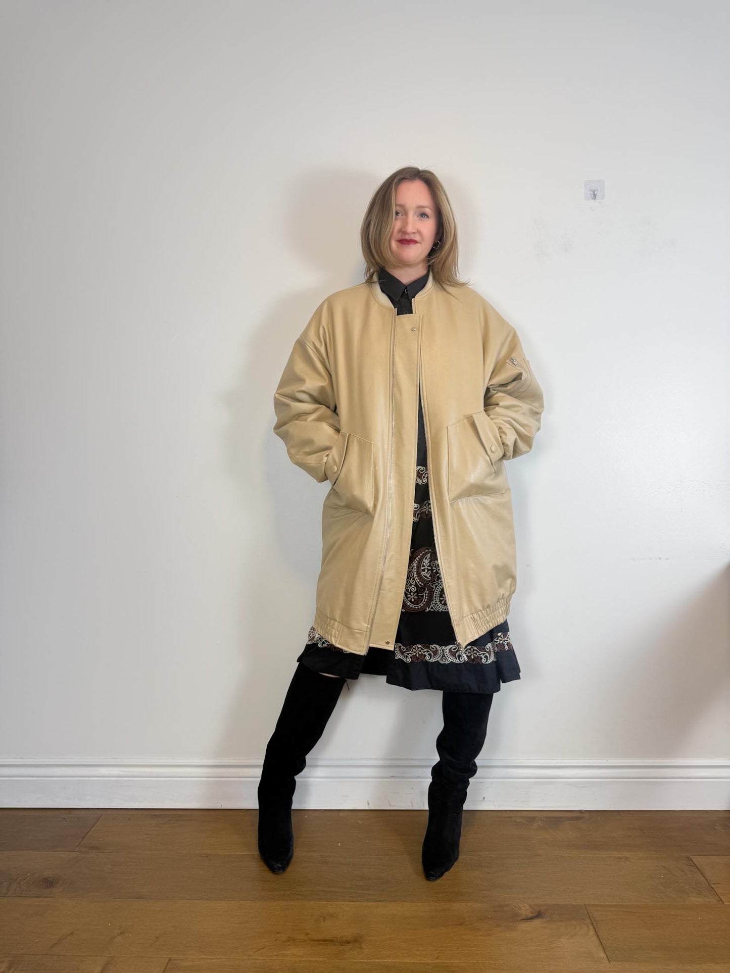 The Frankie Shop "Jesse Faux-Leather Jacket in Beige NWT" (Size M-XL)