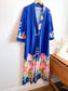 Vintage Robe / Duster Jacket in Blue/Floral Print (Size L)
