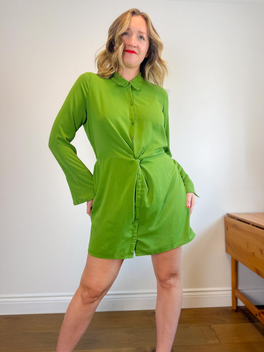 Abercrombie Long Sleeve Front Twist Mini Dress in Green (Size L/XL)