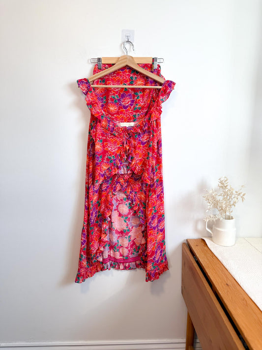 Paloma Blue Silk Crepe De Chine Top & Skirt Set  (Size S)