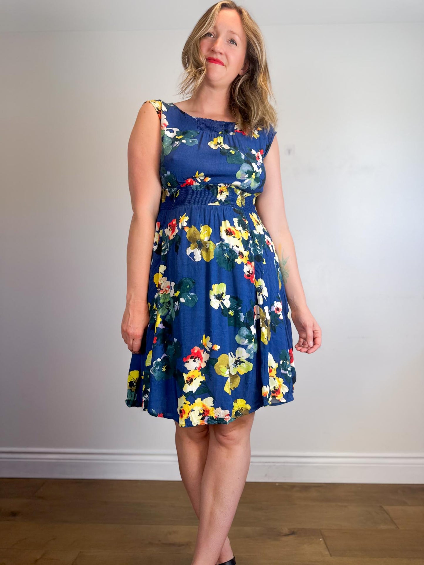 Anthropologie Floral Mini Dress in Blue (Size S/M)