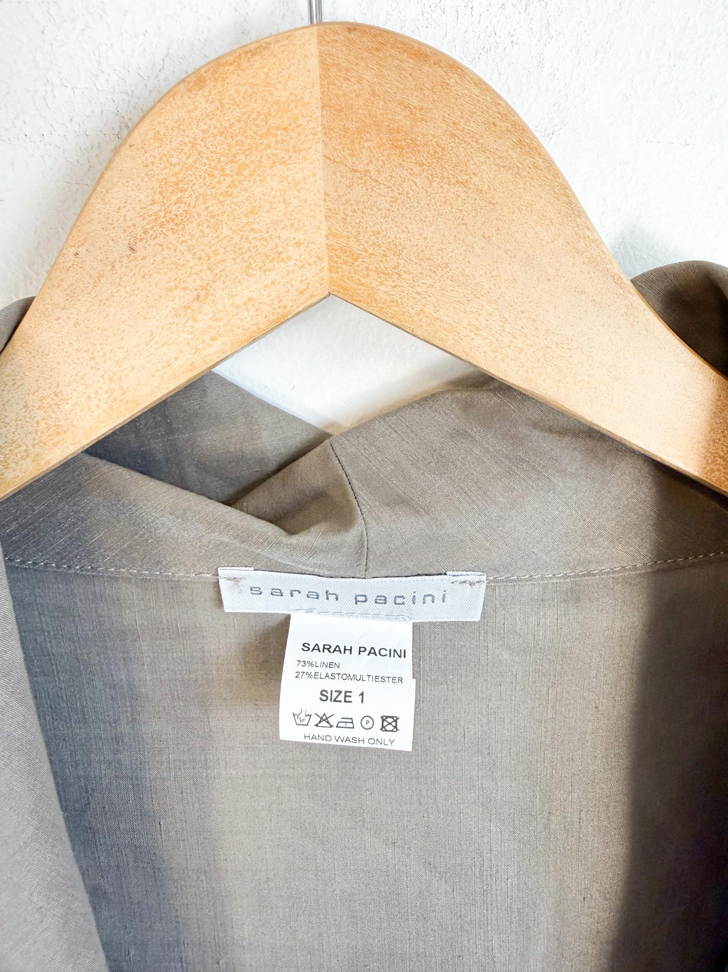 Sarah Pacini Designer Hooded Linen Trench Coat in Grey (Size S/M)