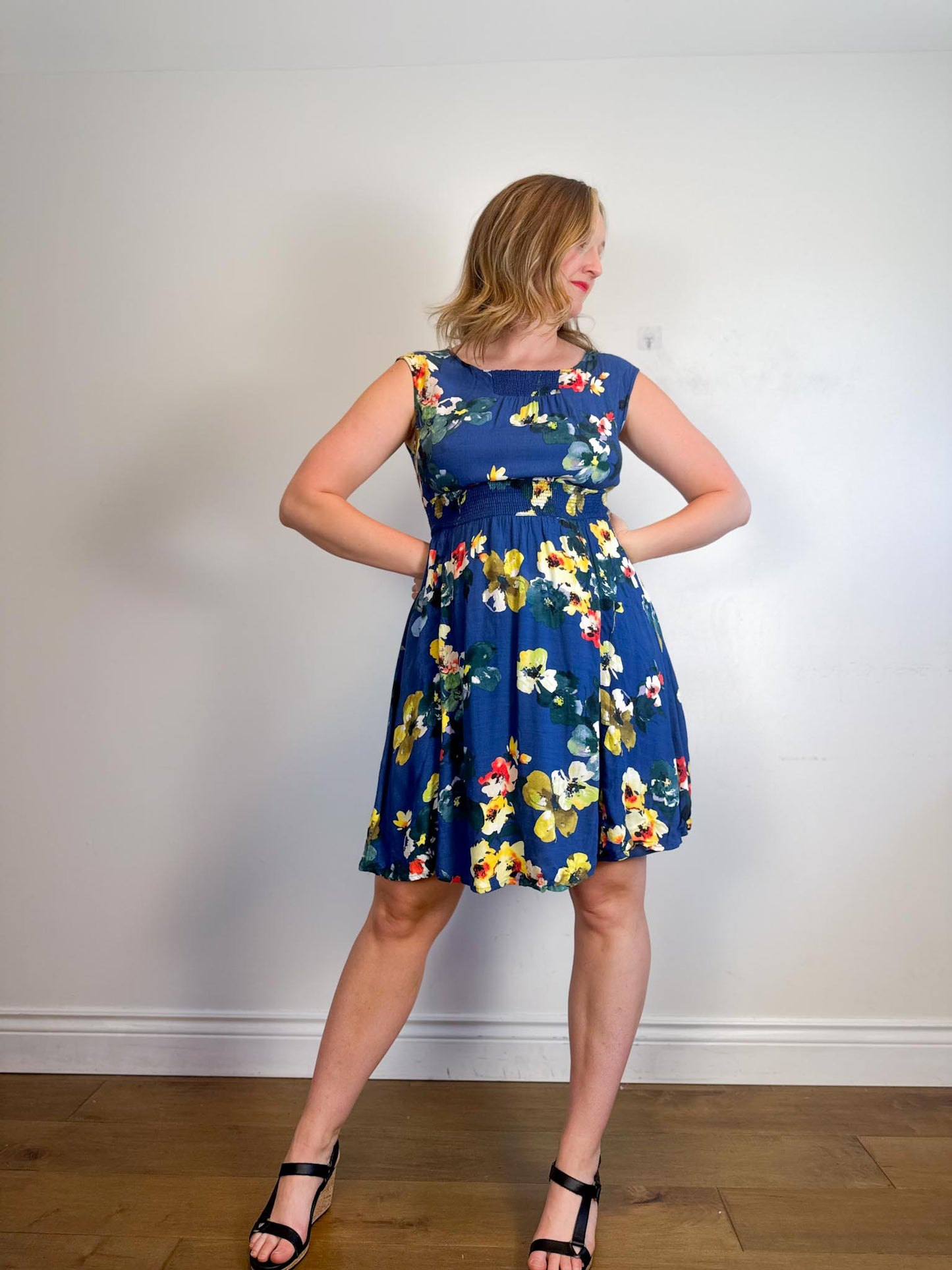 Anthropologie Floral Mini Dress in Blue (Size S/M)