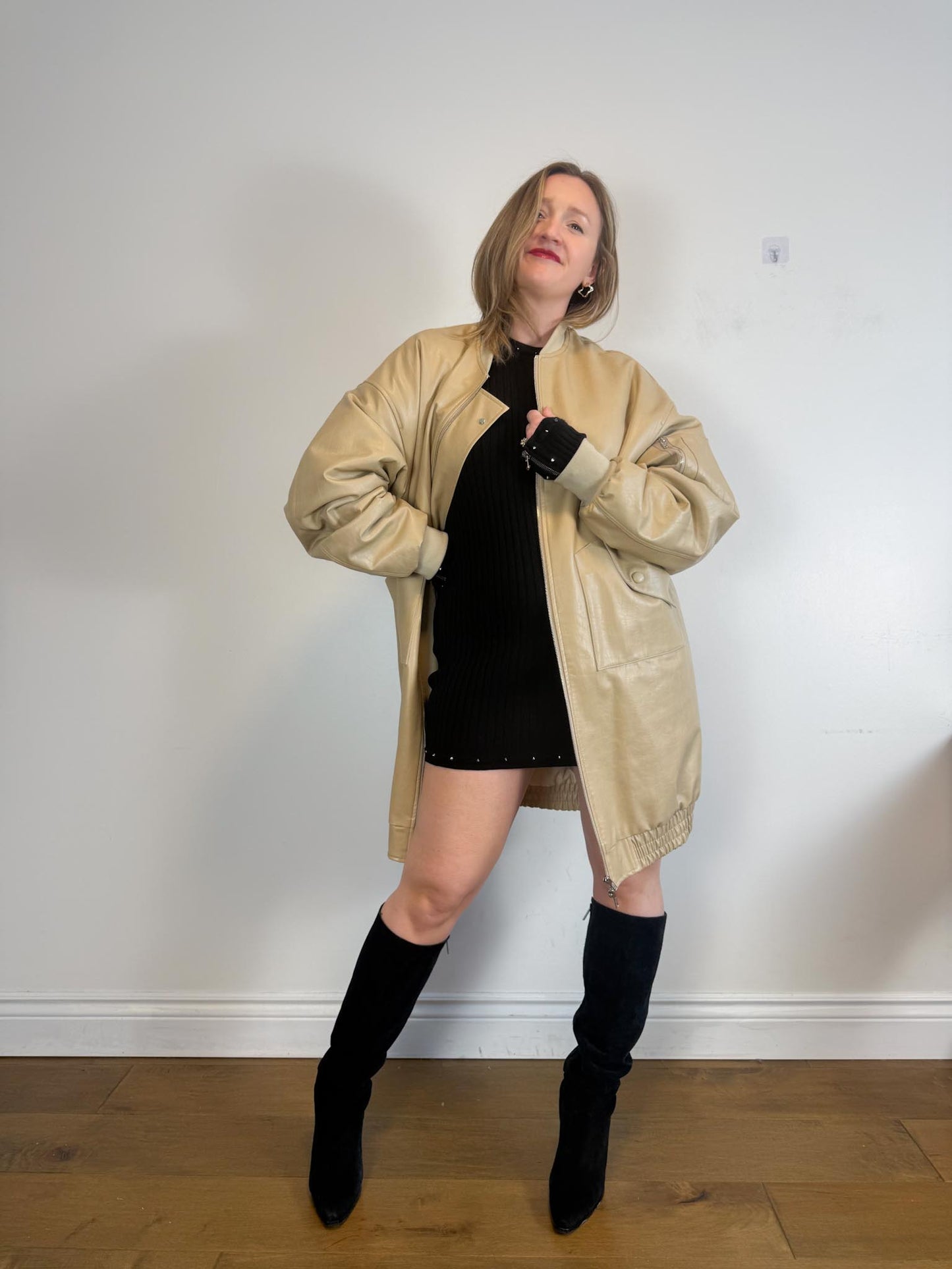 The Frankie Shop "Jesse Faux-Leather Jacket in Beige NWT" (Size M-XL)