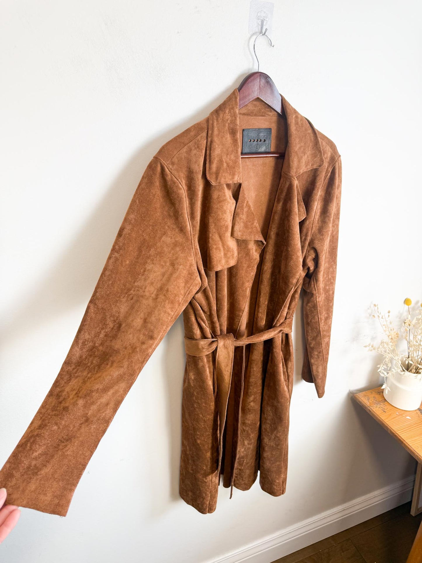 Anthropologie BLANKNYC Faux Leather Wrap Trench Coat in Brown (Size L)