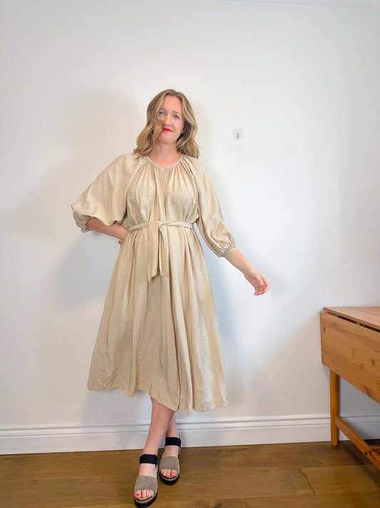 & Other Stories Puff Sleeve Midi Dress in Beige (Size S-L)