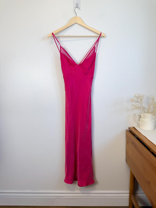 Third Form Silk Slip Dress in Hot Pink (Size S)
