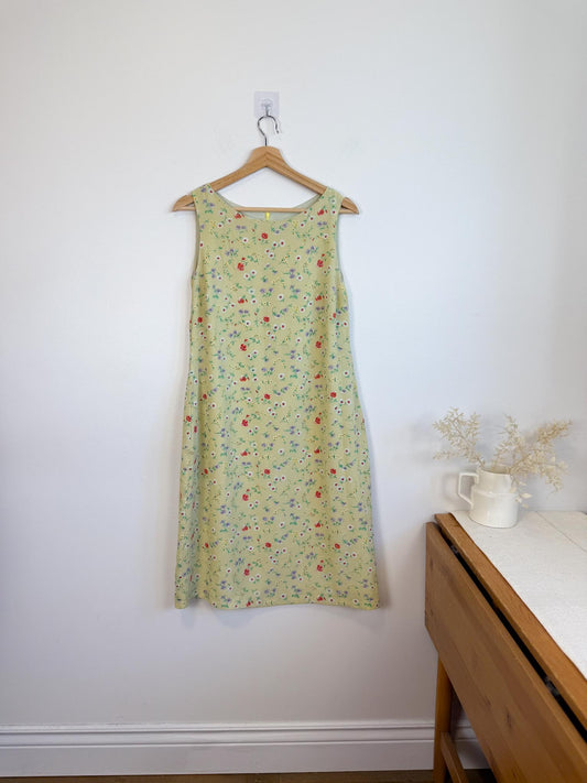 Vintage Green Floral Mini Dress (Size M/L)