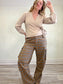 Daily Story Montreal Brand Wrap Sweater in Heathered Oatmeal (Size XL)