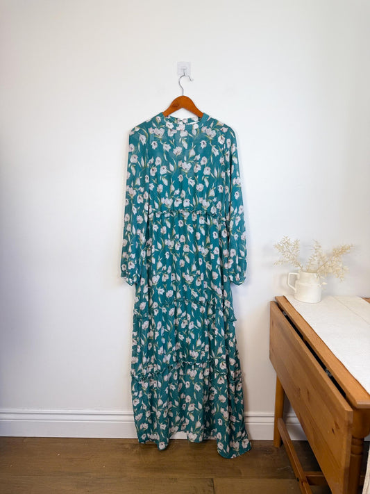 VILA Floral Long Sleeve Maxi Dress (Size L)